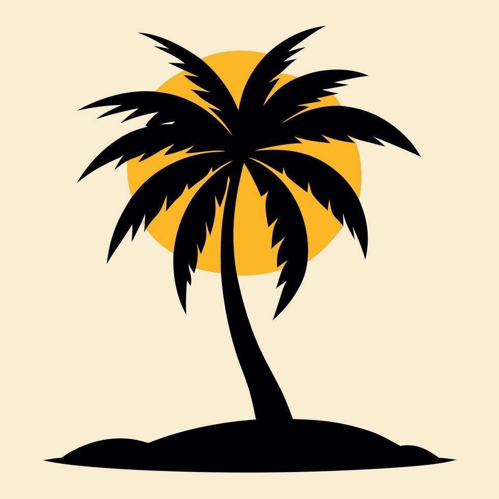 A palm silhouette against the sun. Flat style. vector
