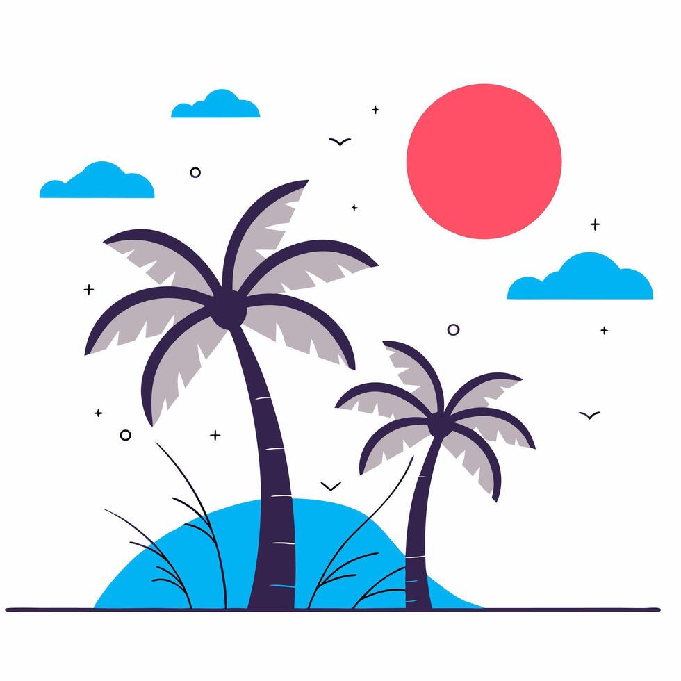 Colorful palm trees image. Flat illustration. vector
