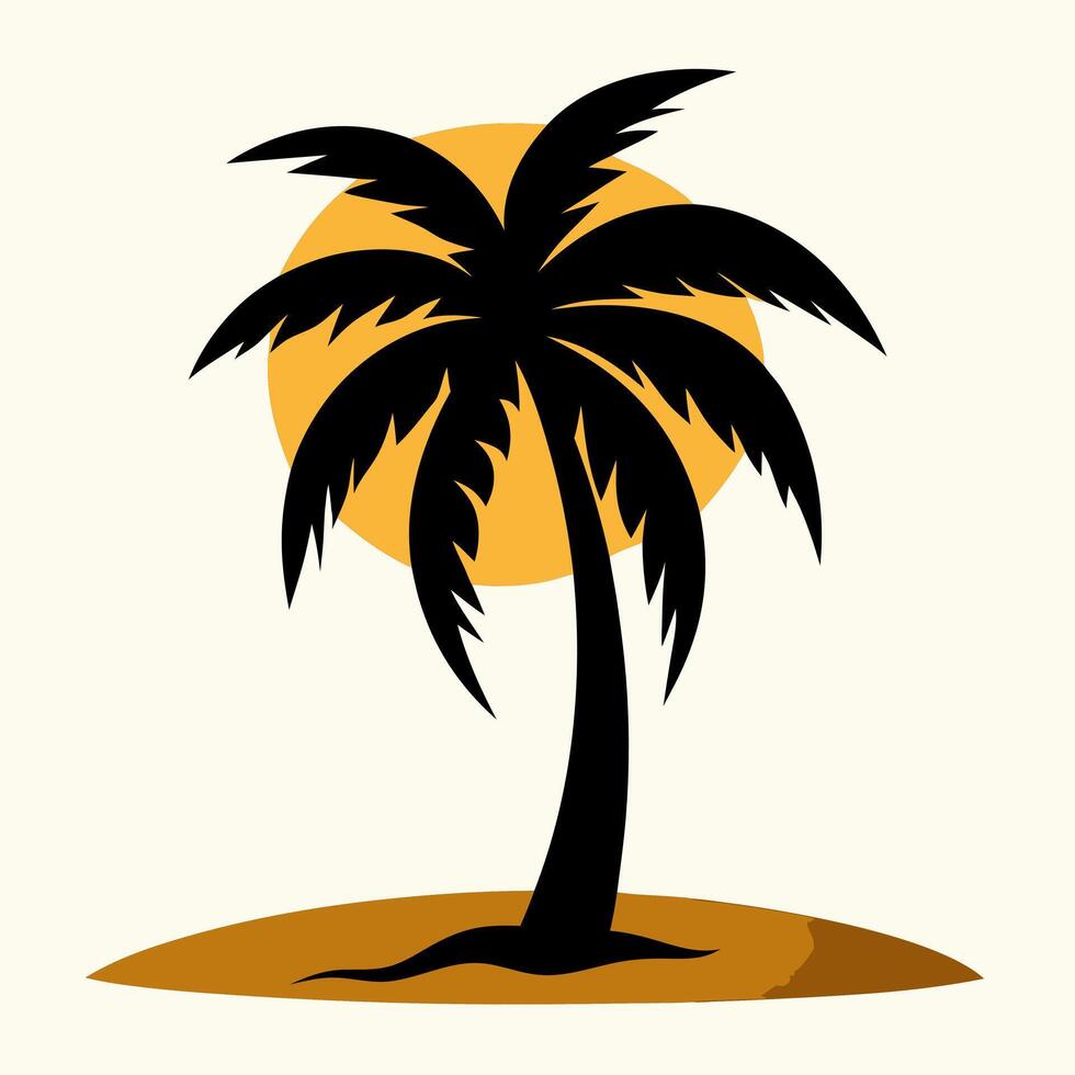 A palm silhouette against the sun. Flat style illustration. vector