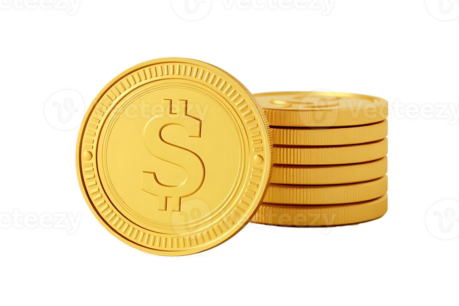 3D golden US dollar coin currency symbol transparent on isolated background. Gold dollar coins sign. 3d signs money currency sign illustration png