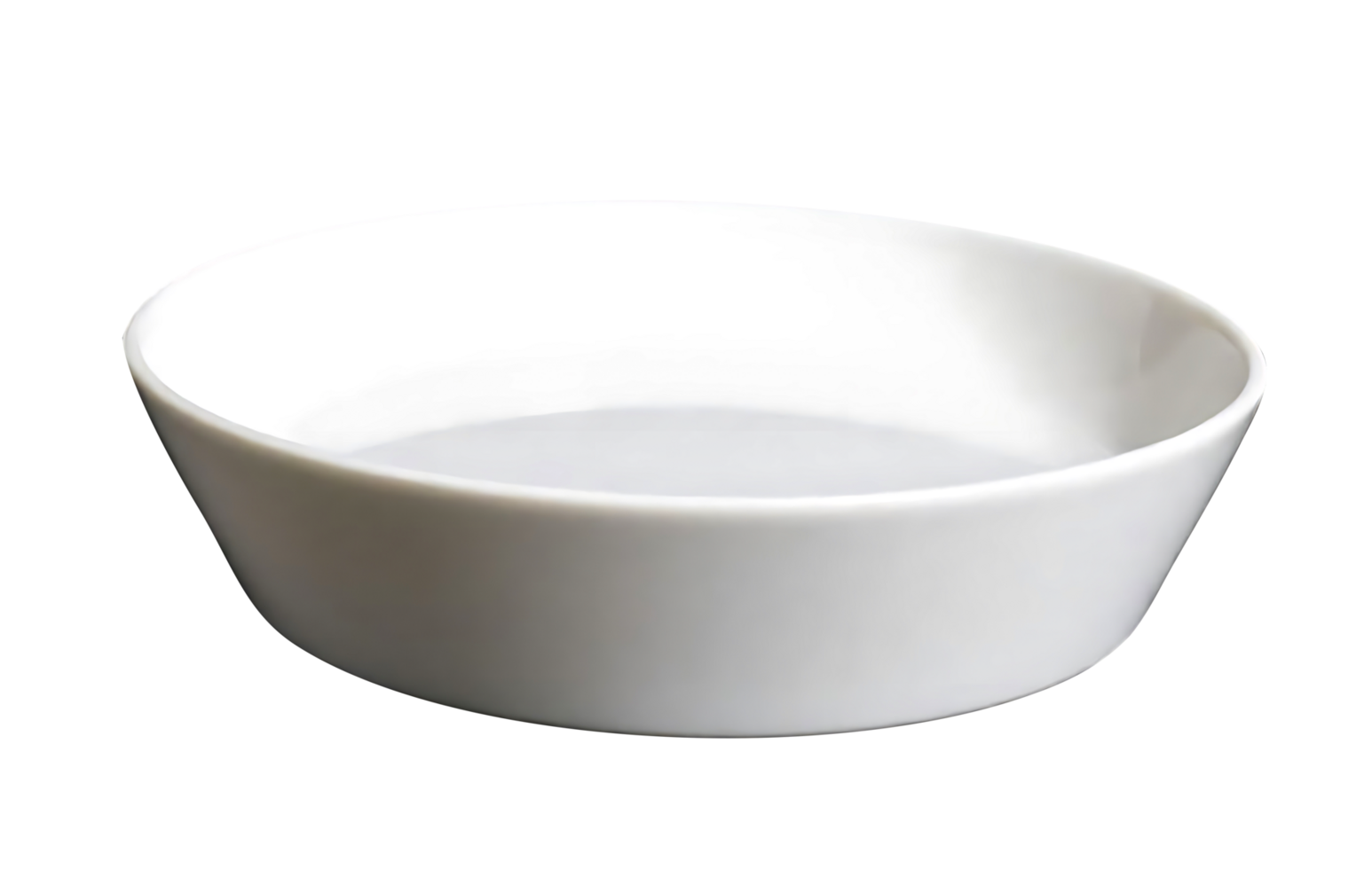 Dining table elegance with a round shallow white bowl for food serve in dining decoration with transparent background png