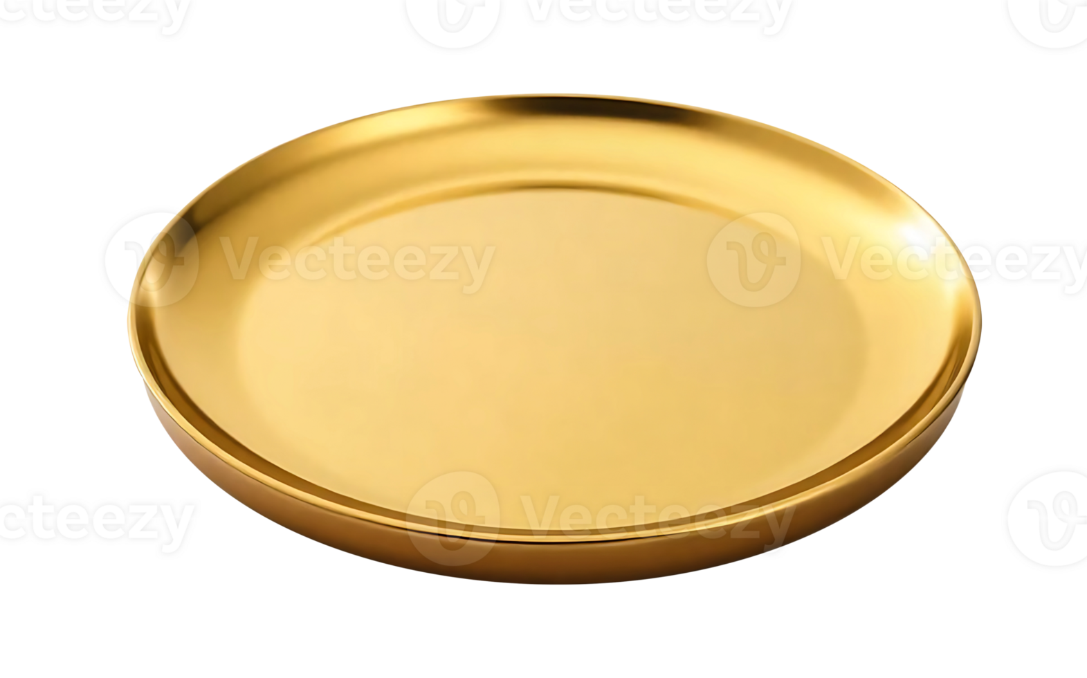 Round shiny gold plate for dining decoration, food arrangement perfect for decorative displays with easy integration png