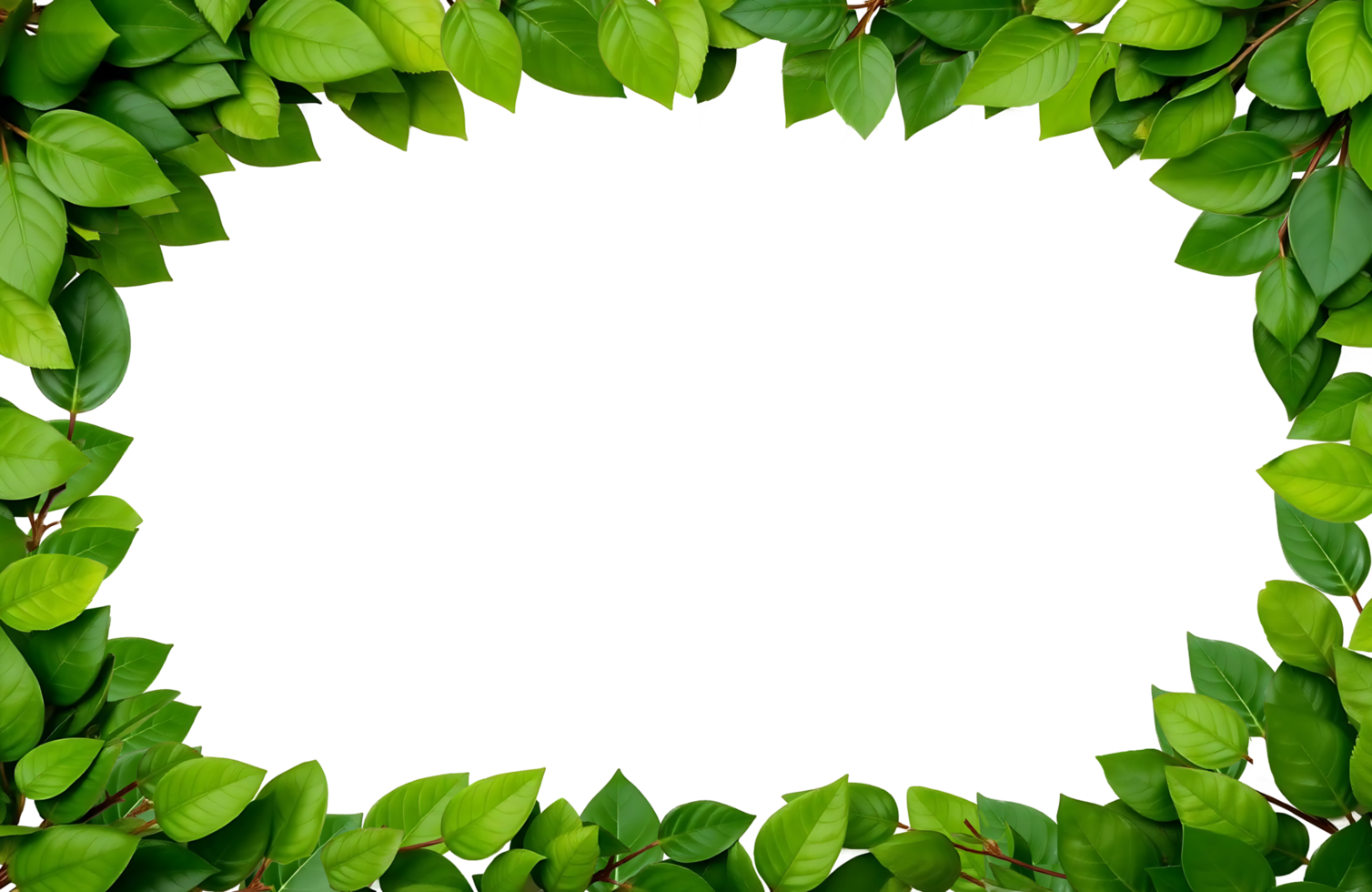 Green leaves frame with a natural vibrant look and transparent center for organic text insertion or designs png