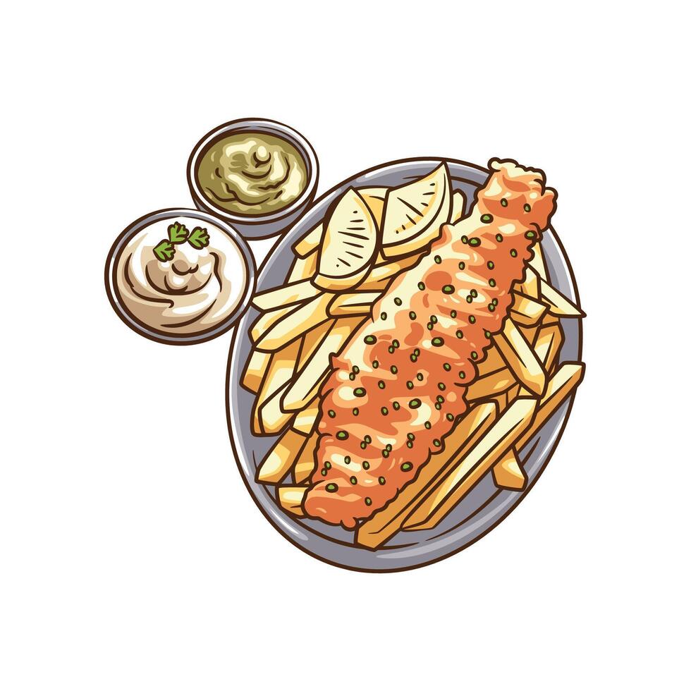 Delicious Fish and Chips Art Featuring Classic British Cuisine vector