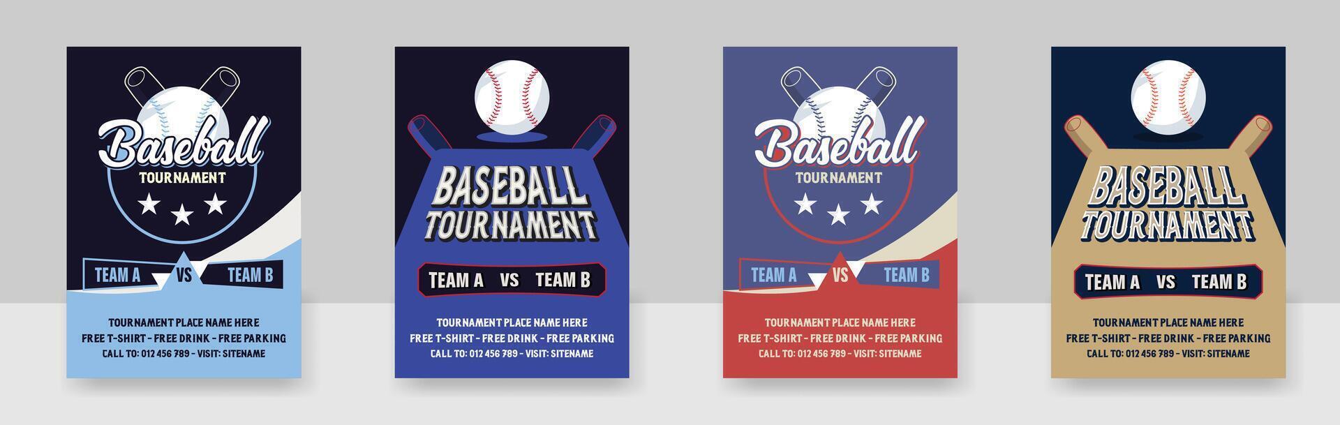 A Set Of Sports Flyer. Baseball Tournament Flyer Template Bundle. vector