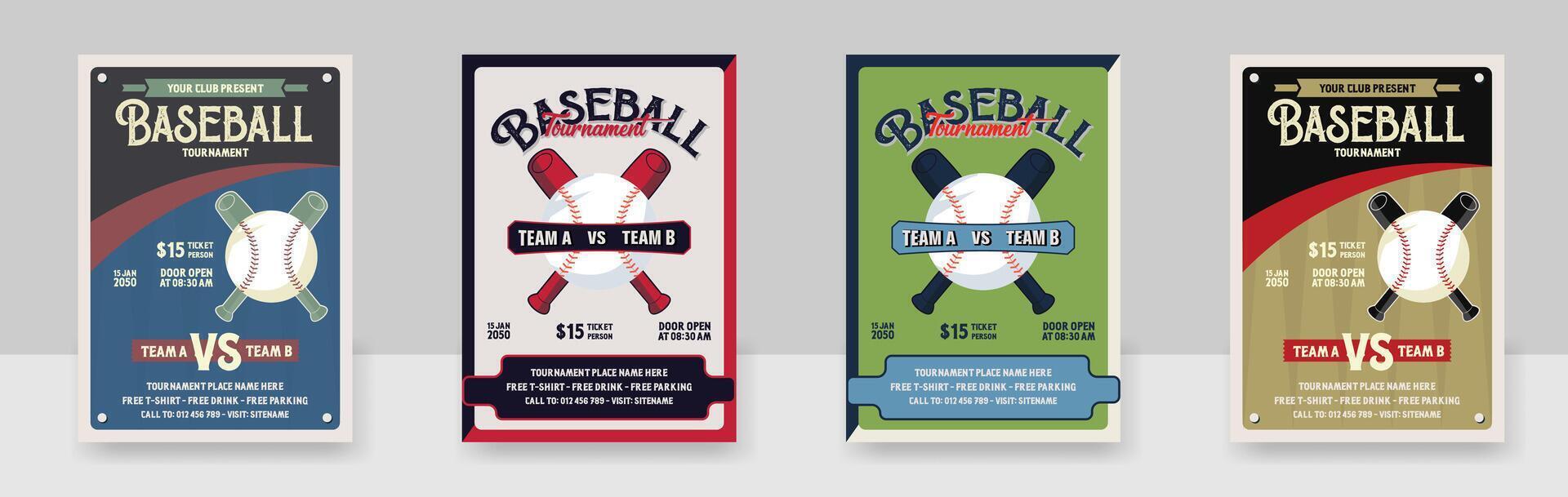 Baseball Tournament Flyer Template Bundle. A Set Of Sports Flyer vector