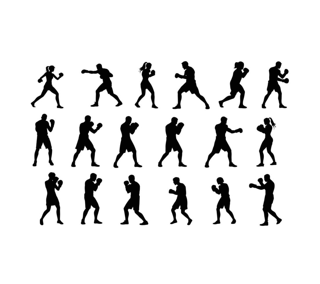 Set of silhouettes of boxer fighting vector