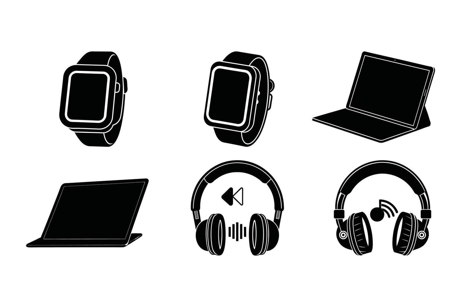 Smartwatch Tablet Headphones Linocut Design vector