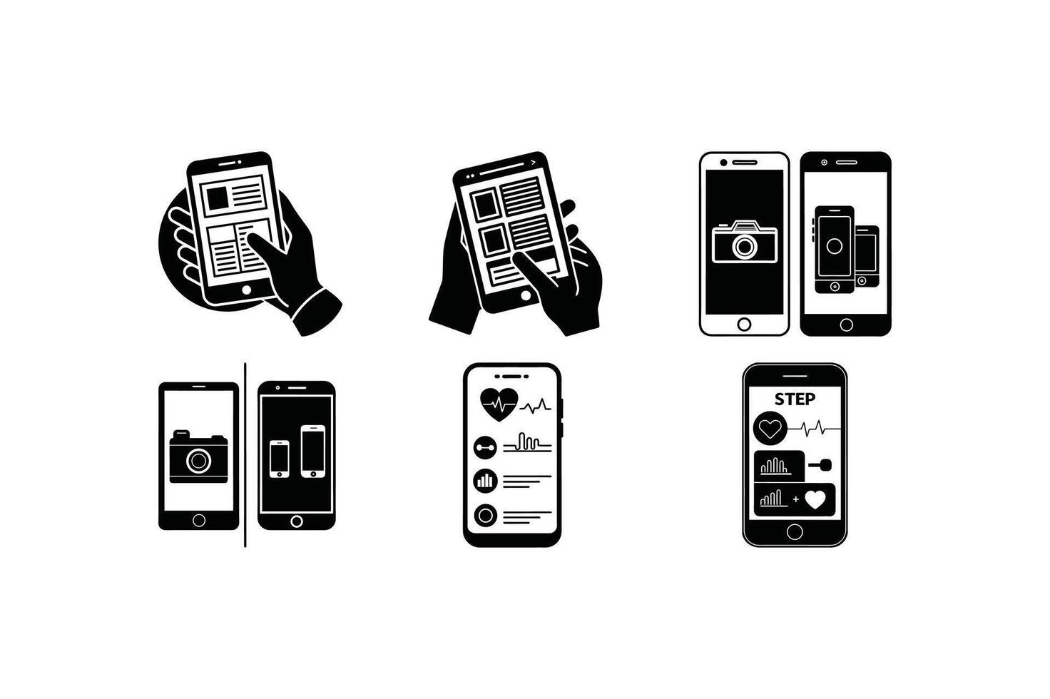 Smartphone Interaction and Comparison Linocut Art vector