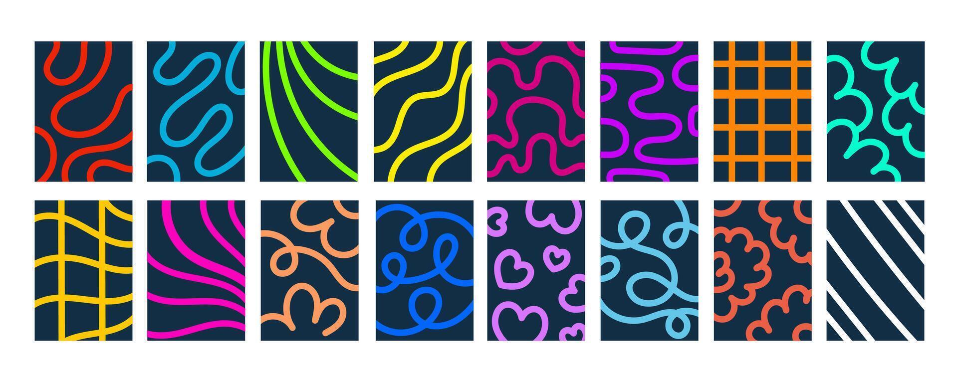 Color Line Shapes. Abstract Background Wavy Ribbons. Rectangle Black Spiral Design Elements vector