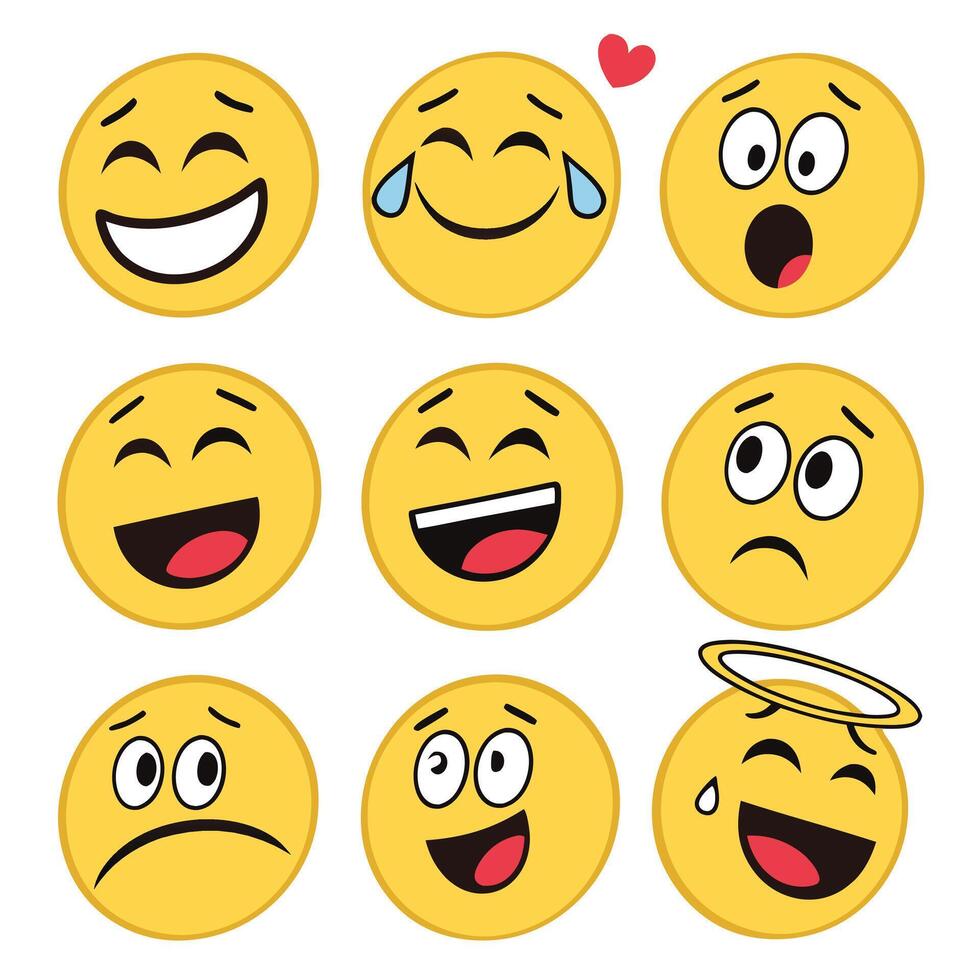 yellow emoji set circular faces various express vector