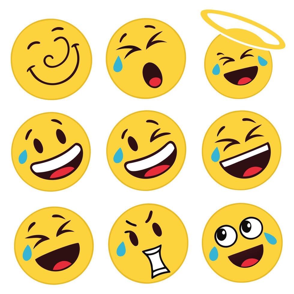 yellow emoji set circular faces express vector