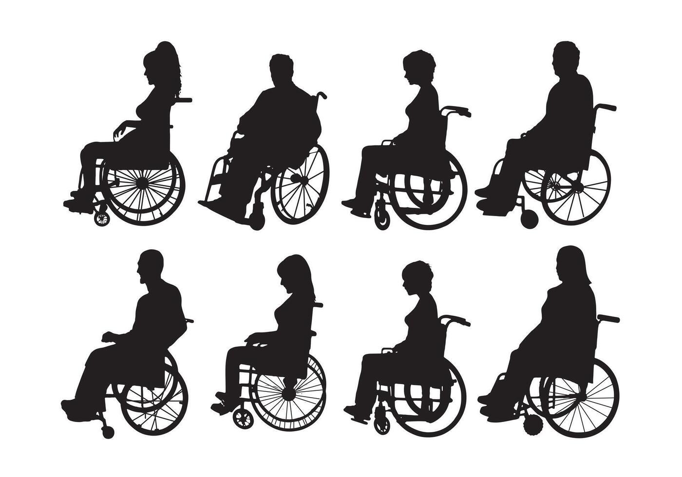 a set of silhouettes of people in wheelchairs vector