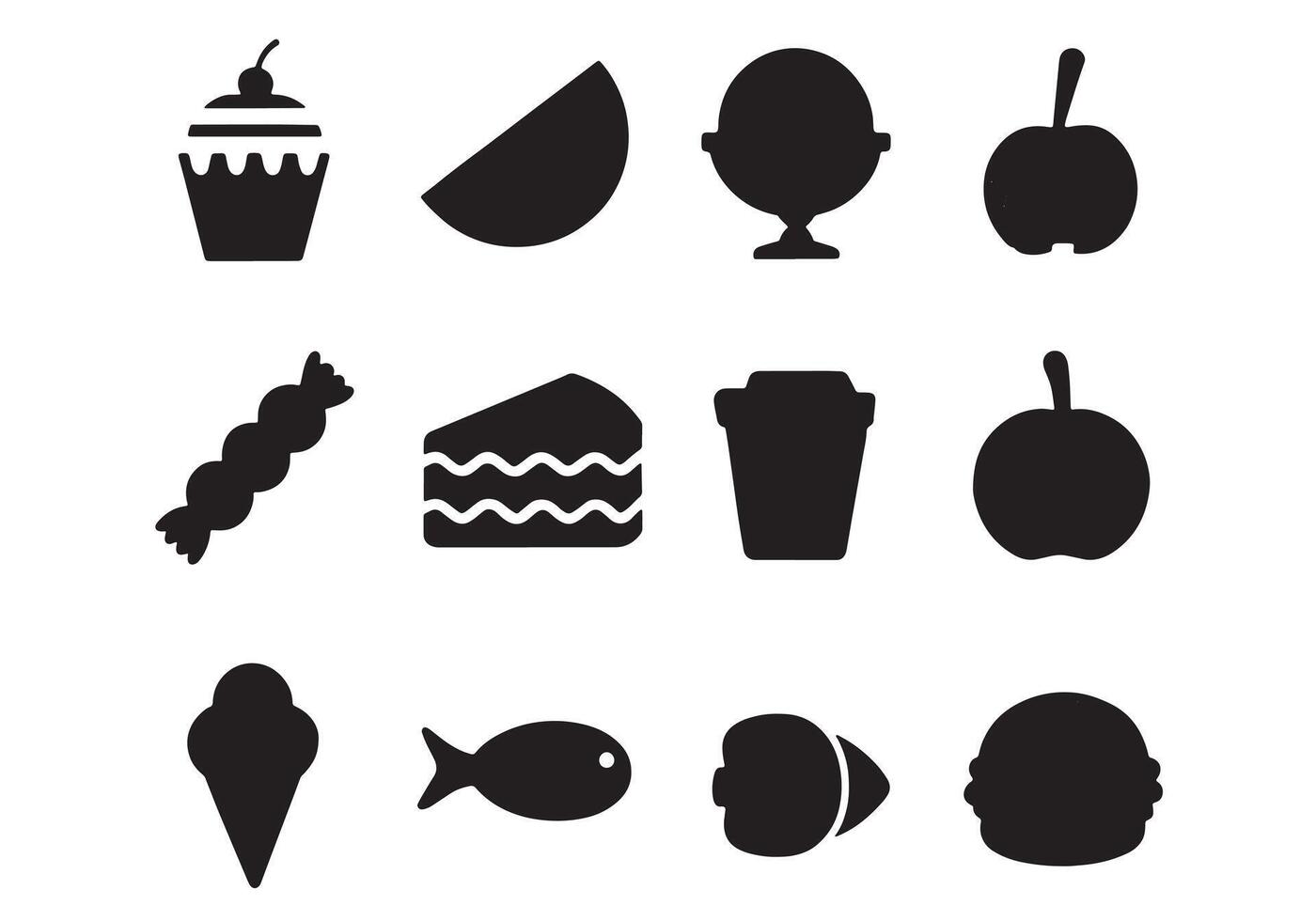 a set of black icons that include food and drink vector