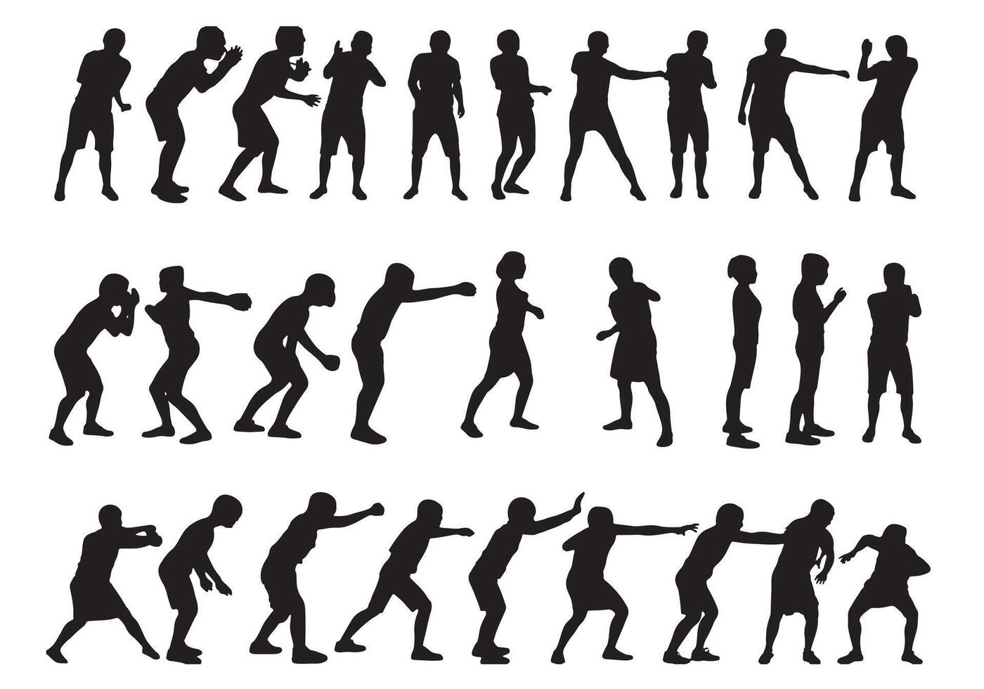 silhouettes of people doing different poses vector