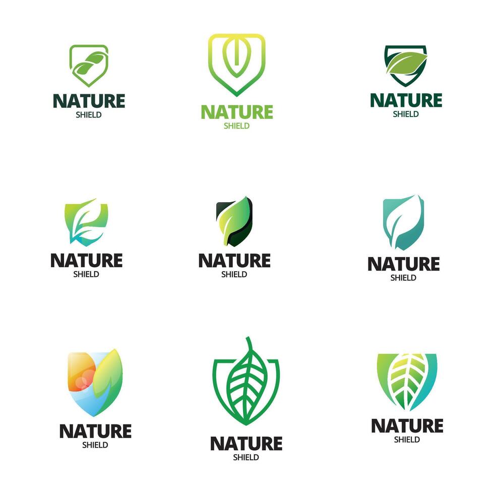 Nature shield logo design set vector