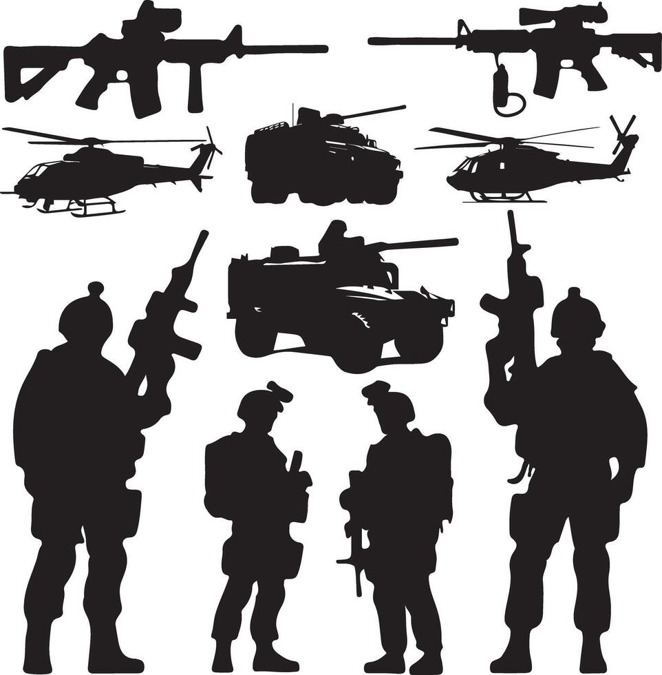 Army Force Silhouette Design Set. Military Clipart Set. vector
