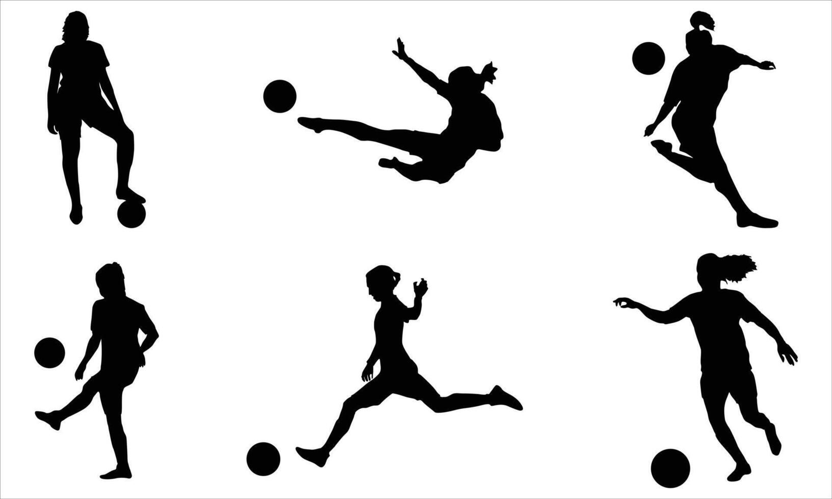 women soccer silhouettes bundle set vector