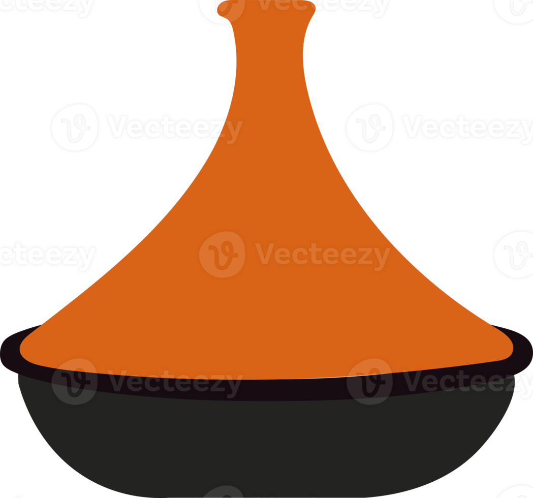 This traditional Moroccan ceramic tagine has a conical lid and is used to slow cook flavorful North African dishes. png