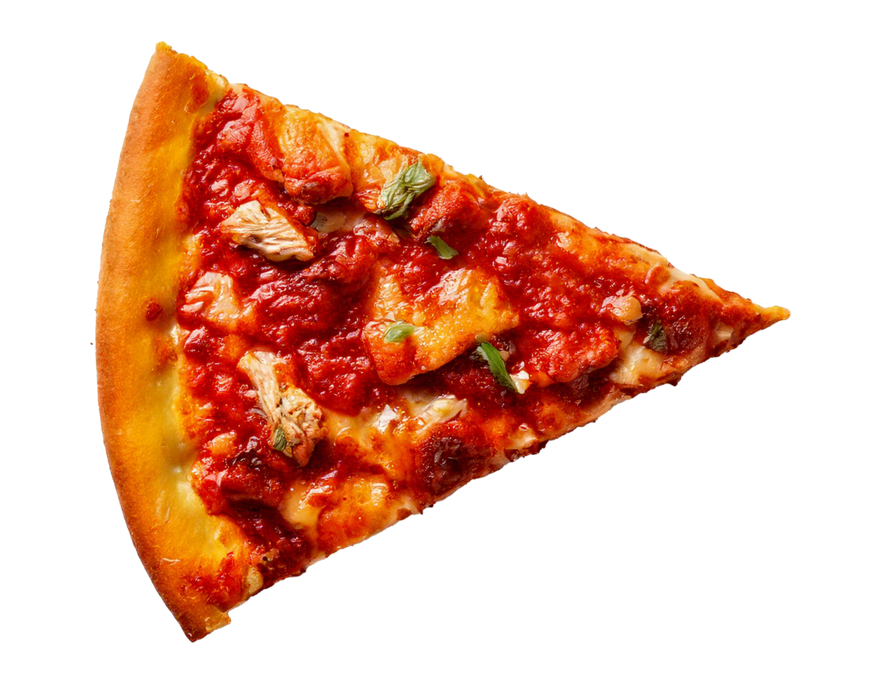 Delicious Chicken Bbq Pizza Triangle Slice in Top View Transparent Background png