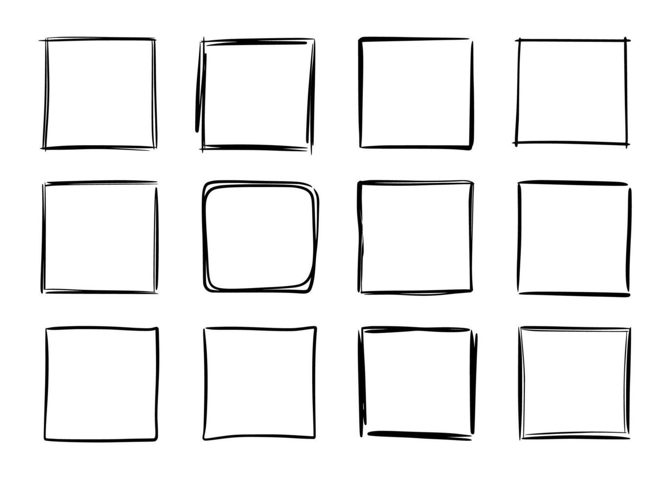 Set of square frames, black and white illustration vector
