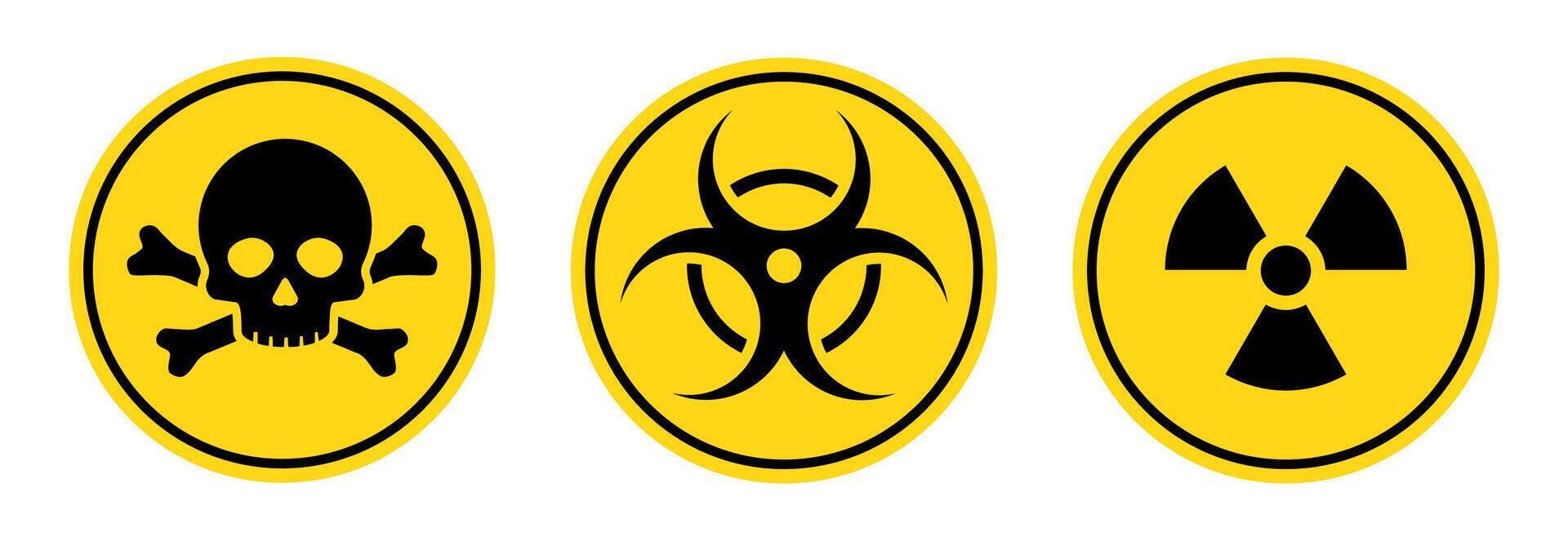 Three different types of biohazard symbols on a yellow background vector