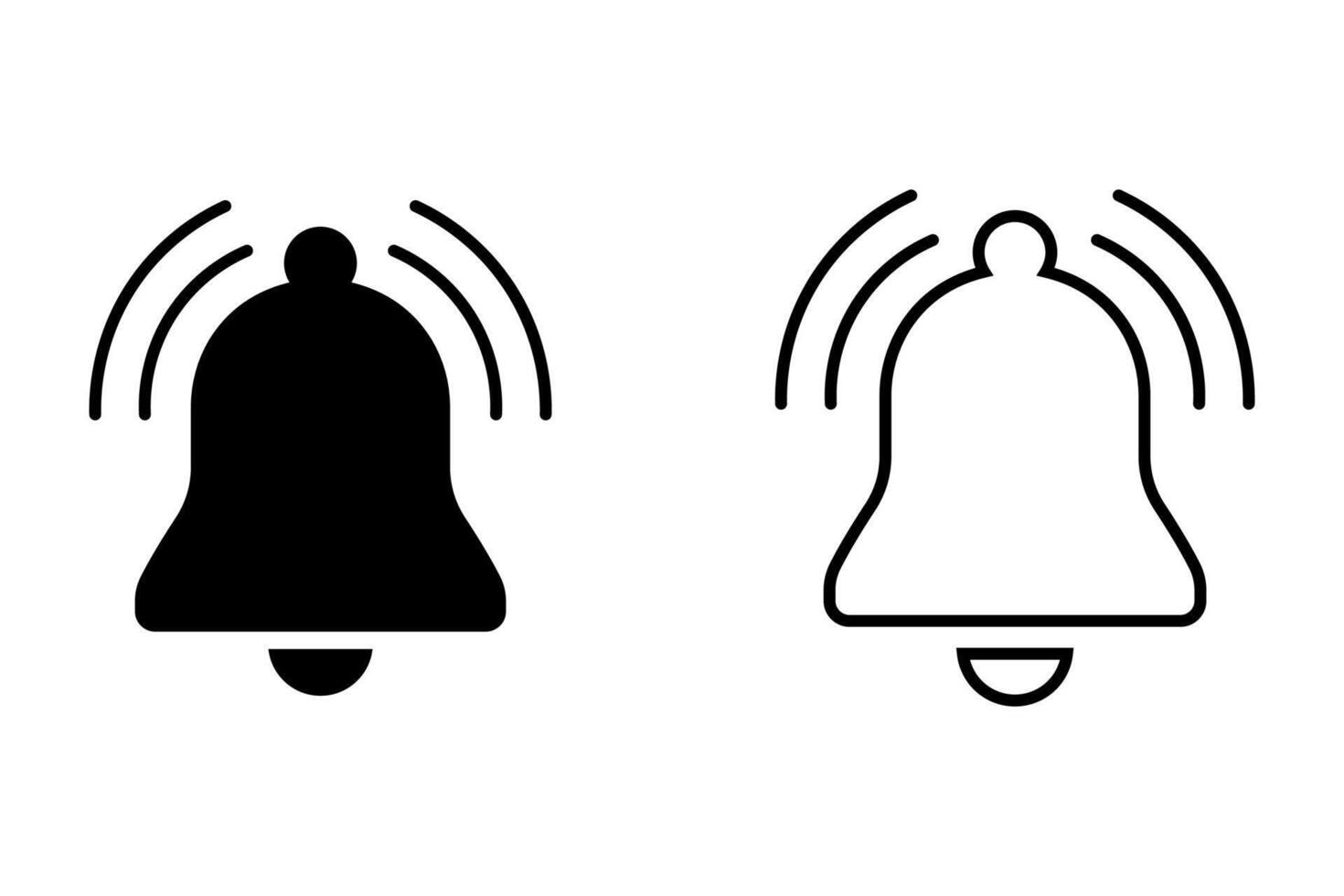 Notification ringing bell icons. black fill and line art. vector