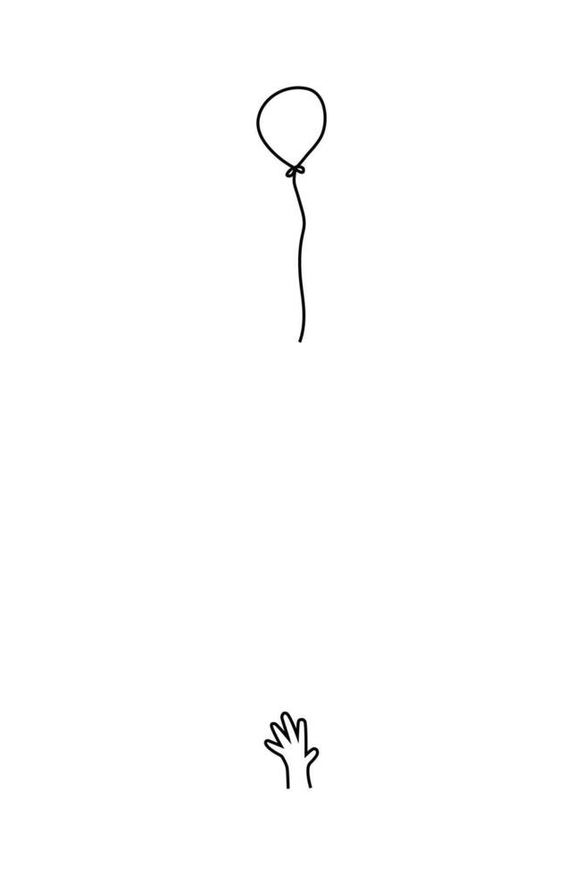 Line art illustration of balloon flying up out of hand. vector