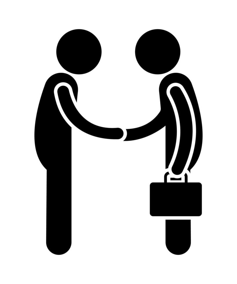 Stickman businessman handshake. Stick figure cartoon people pictogram. handshake deal. vector