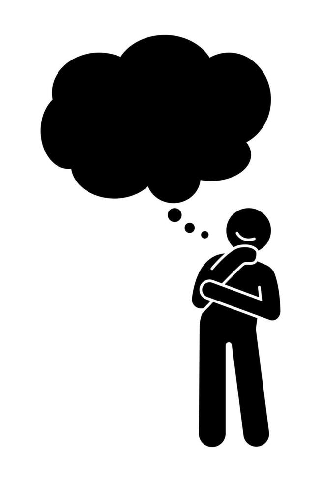 Stickman think with empty thought bubbles. Stick figure cartoon people pictogram. vector