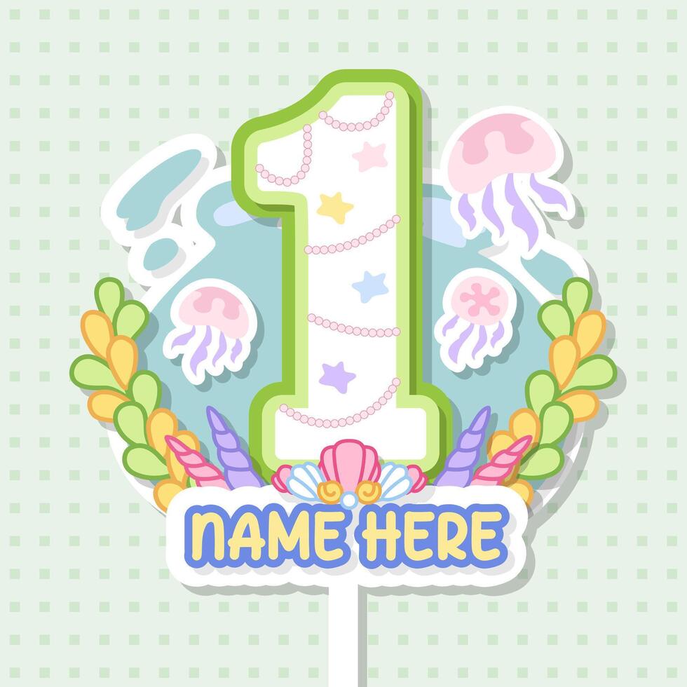 under the sea theme of cake topper for birthday cake decoration element vector