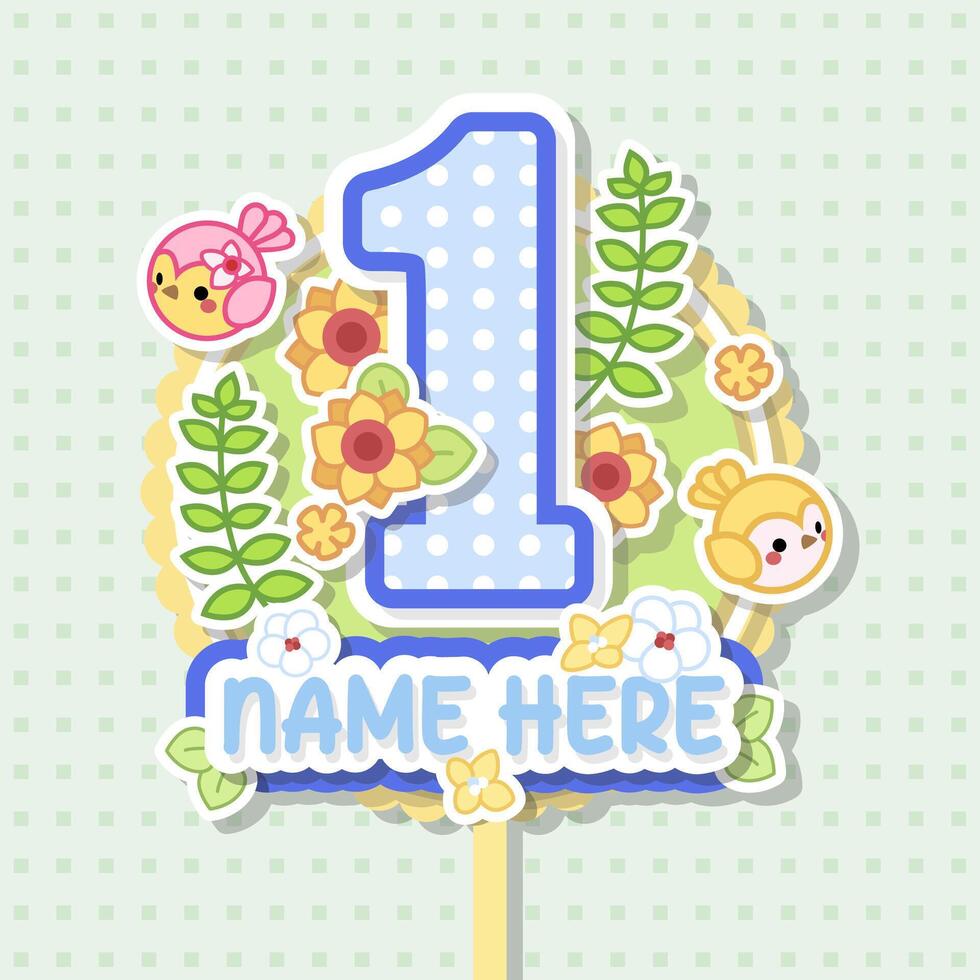 personalized cake topper floral theme design vector