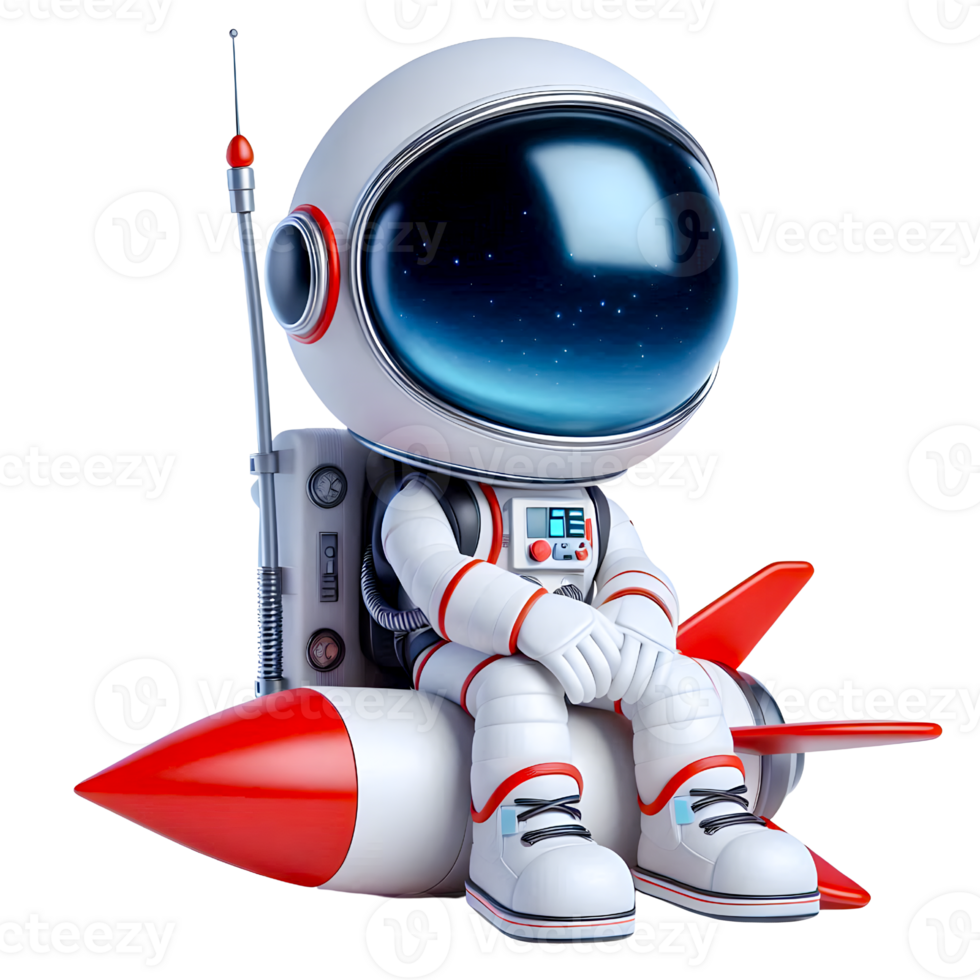 Cute Astronaut Sitting on a Rocket Futuristic Space Adventure Concept png