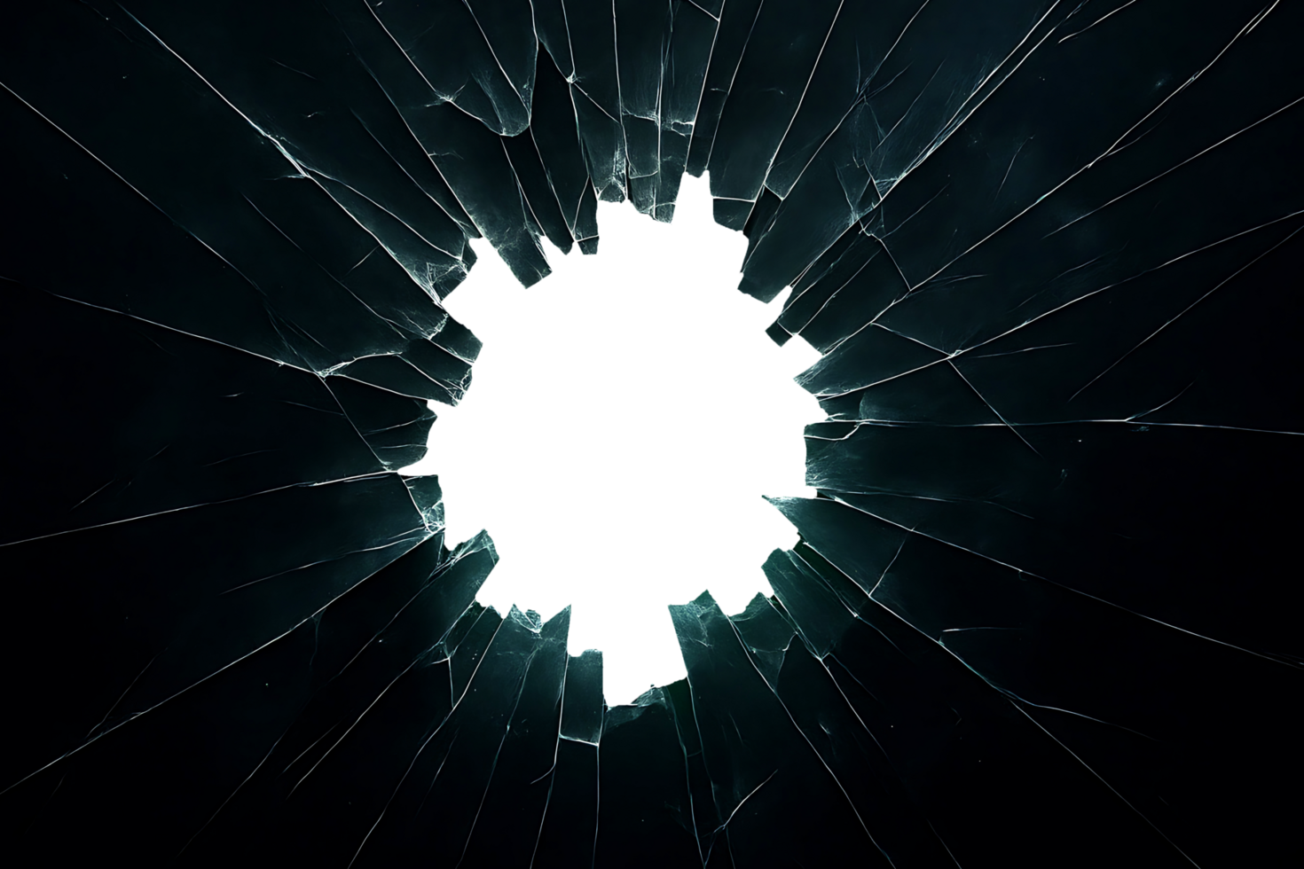 A broken glass window with a hole in png