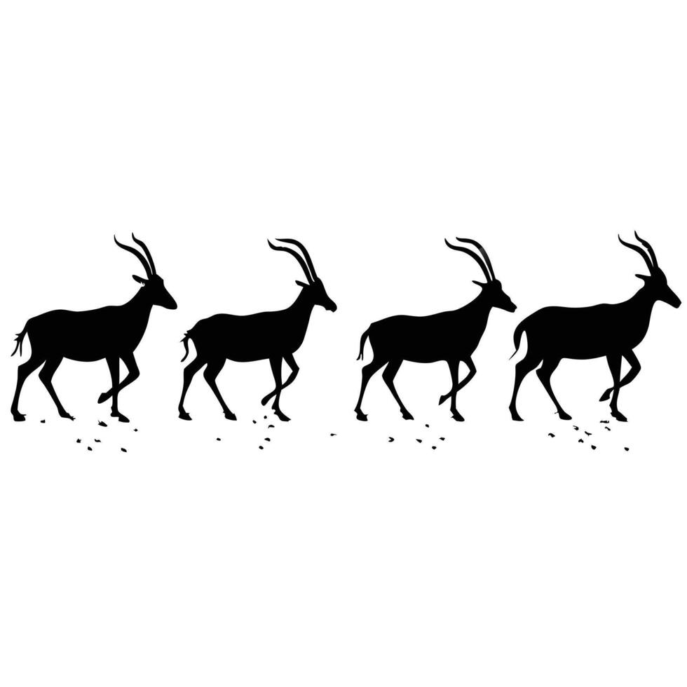 Silhouette herd of gazelle antelopes walking on white background illustration vector
