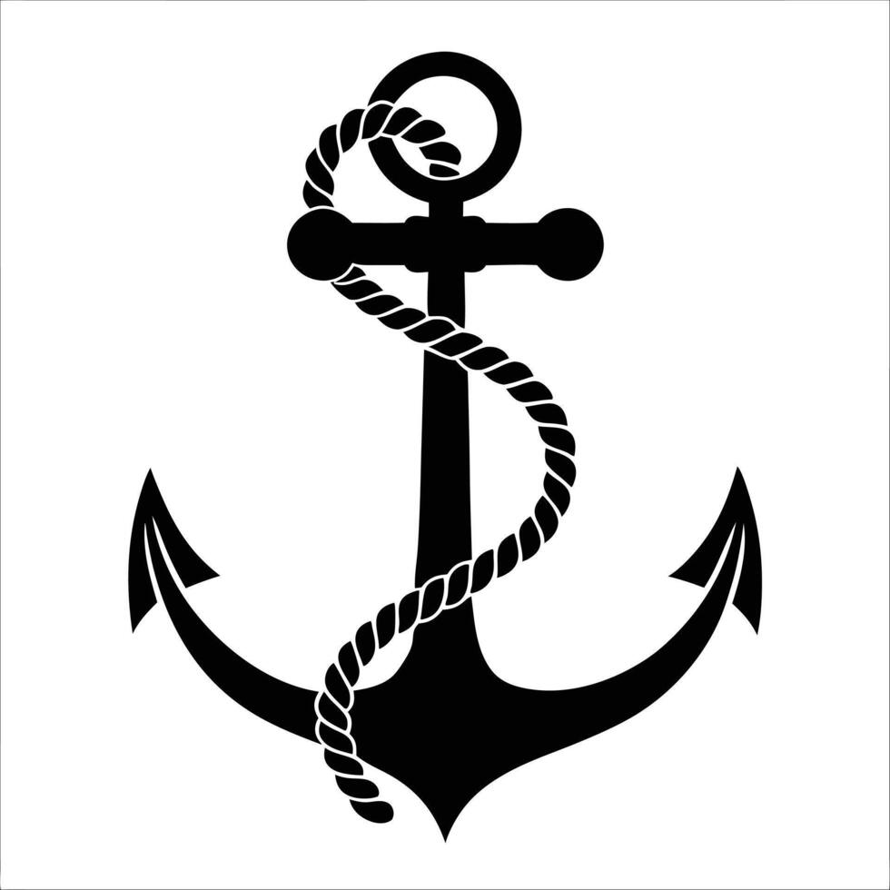 Black anchor with rope illustration on white background nautical design vector