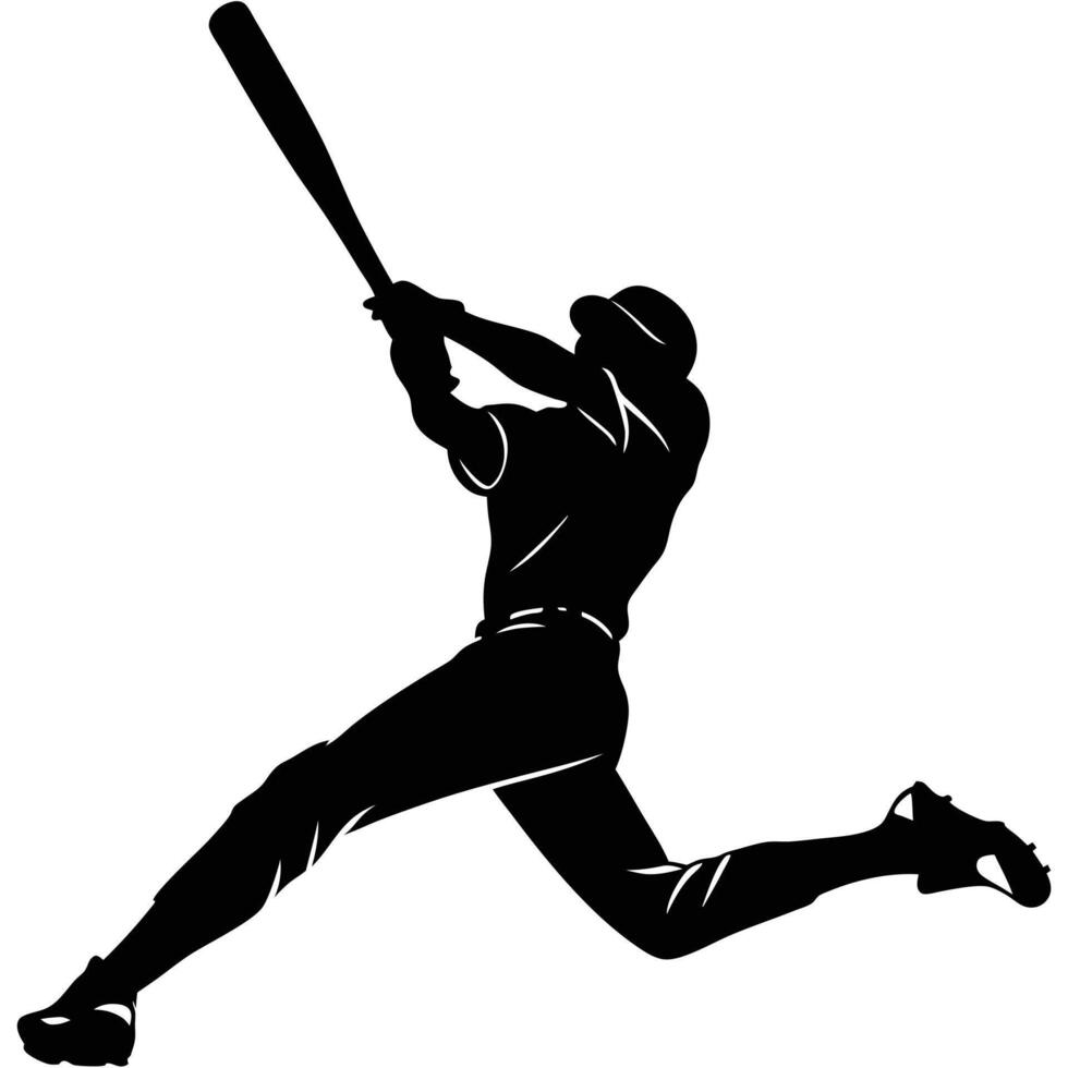 Baseball player silhouette hitting ball powerful swing action sports graphic illustration vector