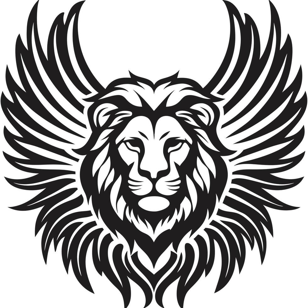 Winged lion head illustration emblem strength and power symbol vector