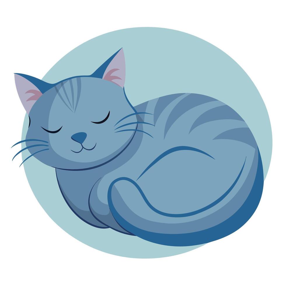 Sleeping blue striped cat illustration curled up comfortably cute animal design vector