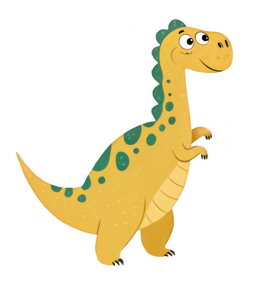 A cheerful, friendly dinosaur standing tall, ready for adventure, in a playful, textured illustration style. png
