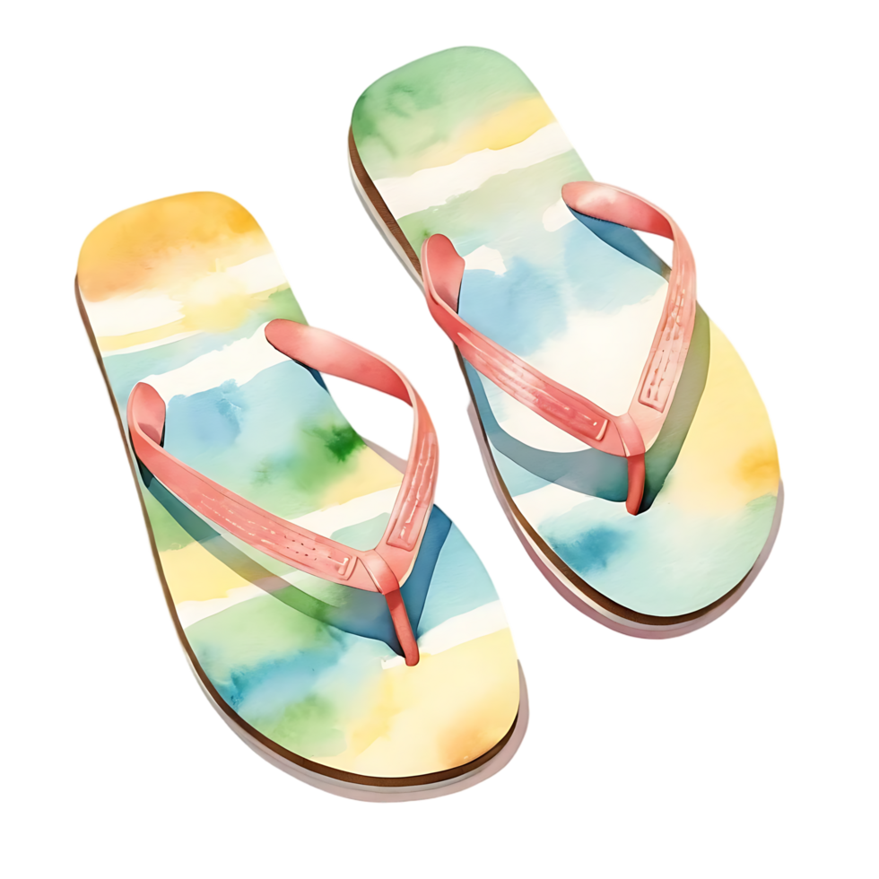 Watercolor Flip-Flops on Transparent Background Colorful Summer Beach Footwear Design png