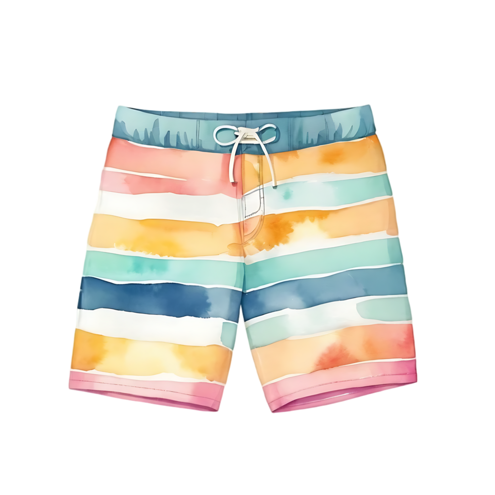 Watercolor Striped Swim Shorts on Transparent Background png