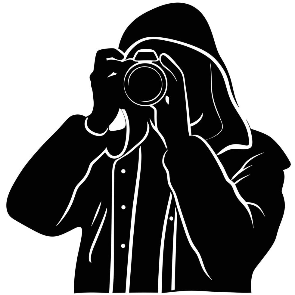 Photographer silhouette taking picture with camera professional isolated on white background vector