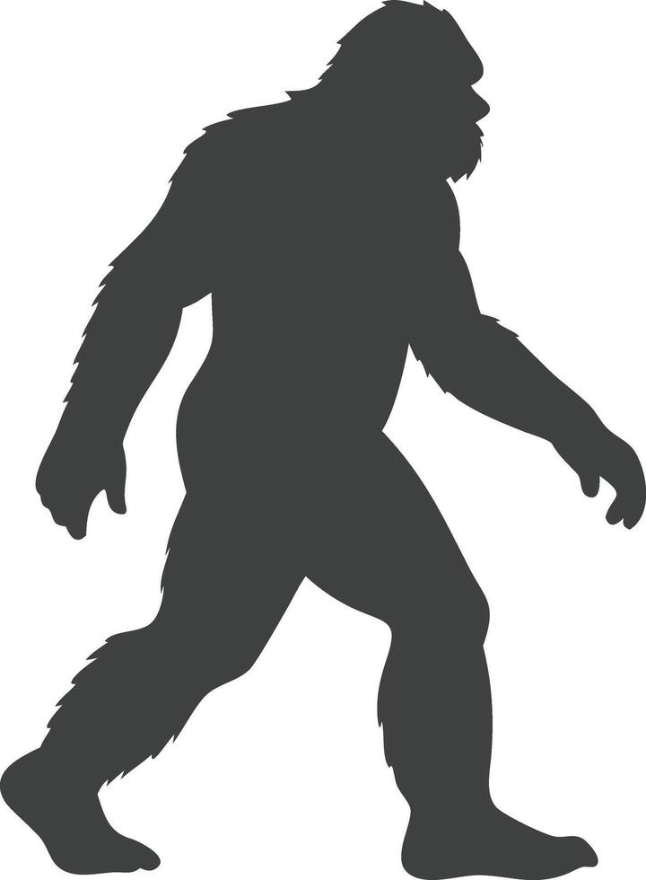 Silhouette of walking bigfoot sasquatch mythical creature illustration isolated vector