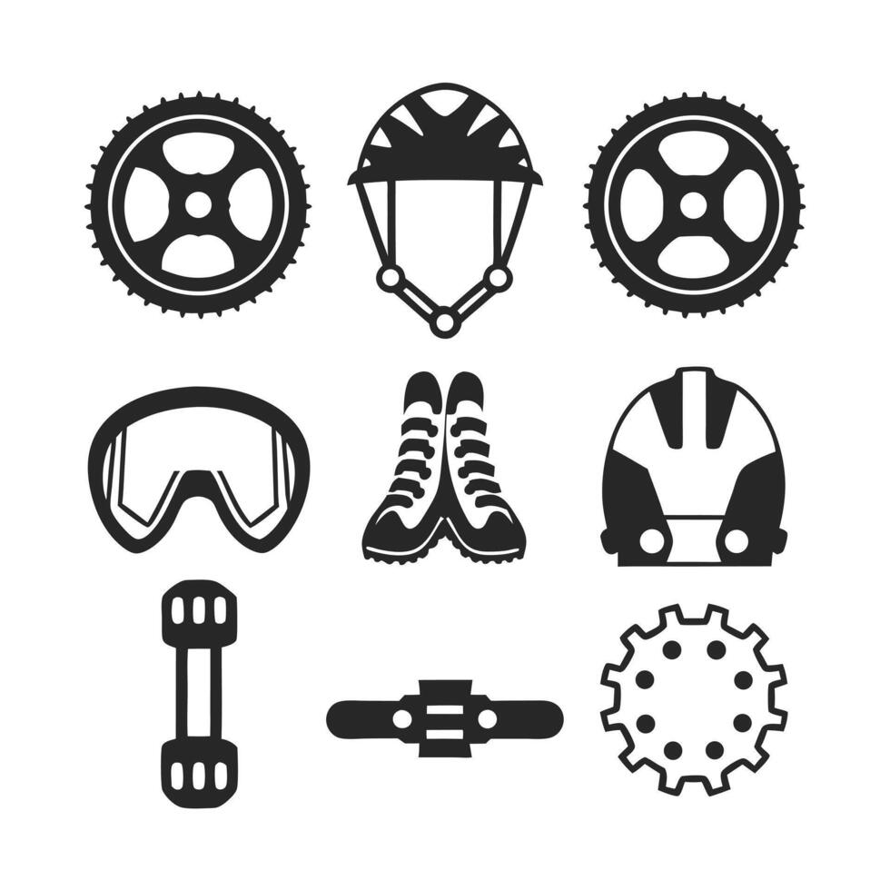 Monochrome biking and skiing equipment set for extreme sports activities vector