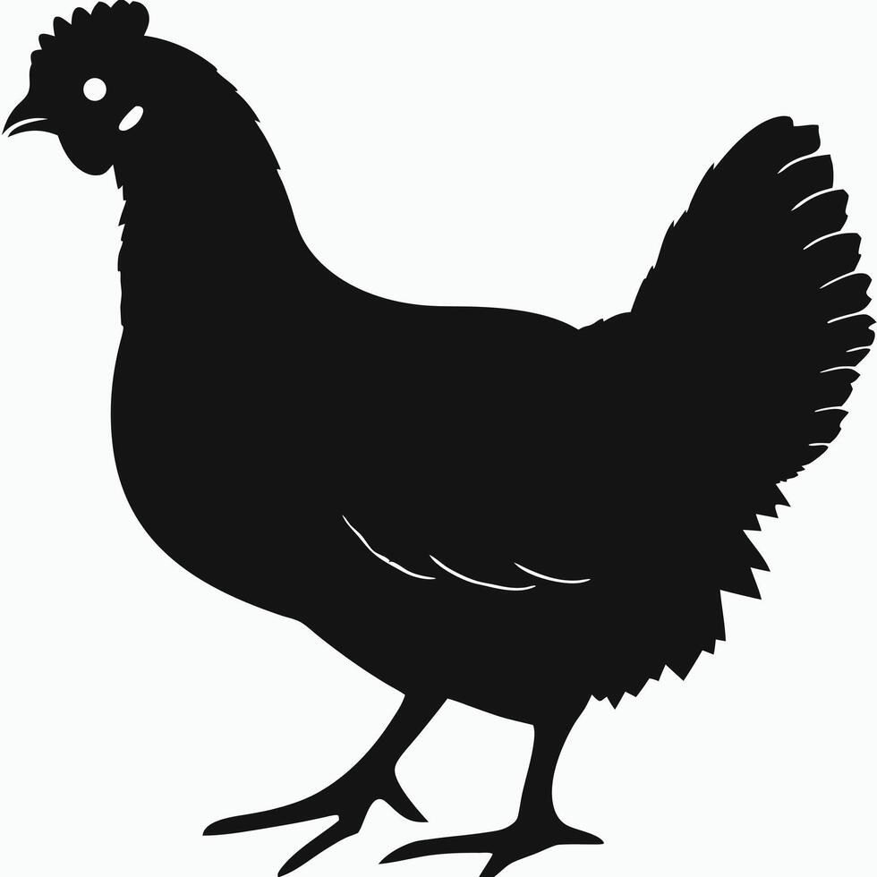 Elegant black hen silhouette standing farm animal illustration design vector