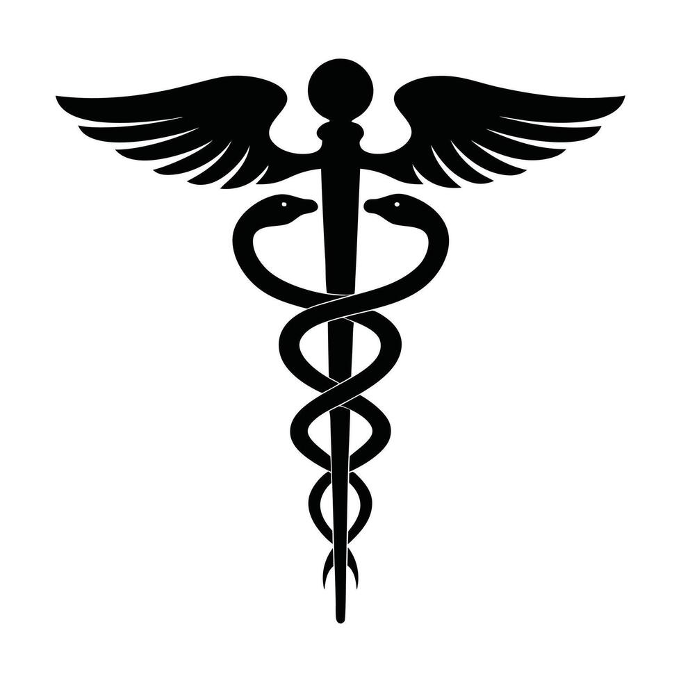 Black caduceus medical symbol illustration on white background vector