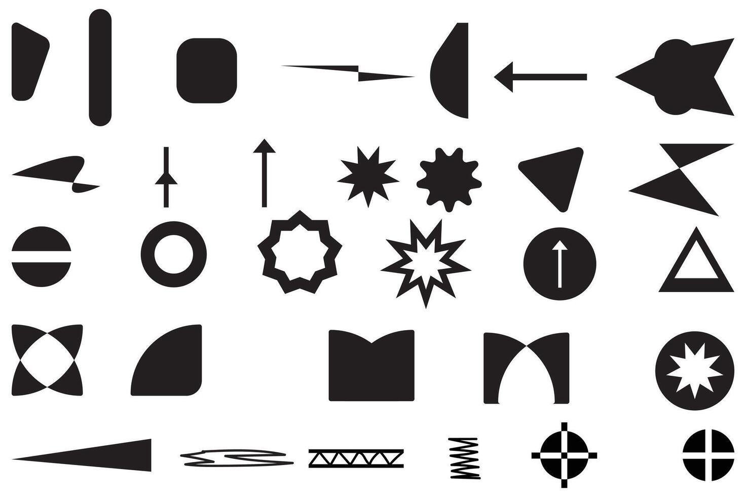 Abstract Arrow and Geometric Icon Silhouettes Set on White Background vector