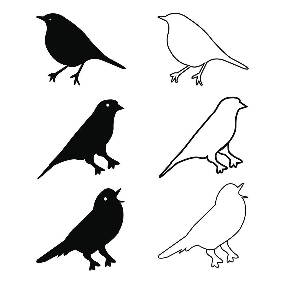 Simple Bird Line Art and Silhouettes for Nature Design vector