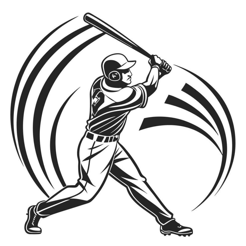 Baseball player swinging bat monochrome illustration sporting theme graphic vector